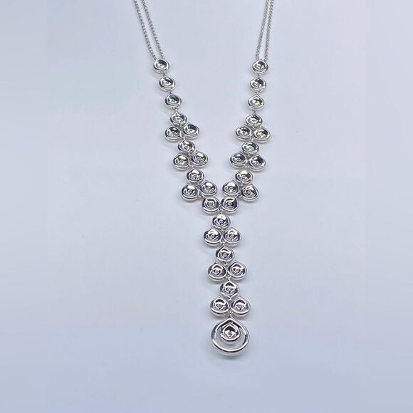 Y-drop crystal-dusted double chain necklace - Picture 5 of 15